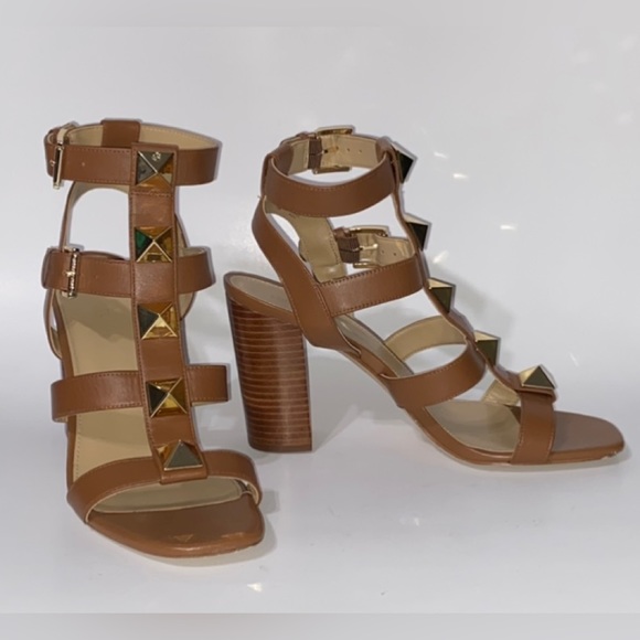 Michael Kors Shoes - Michael Kors MK Wren Gladiator Heels Block Sandal Brown Gold Stud Women’s 9.5